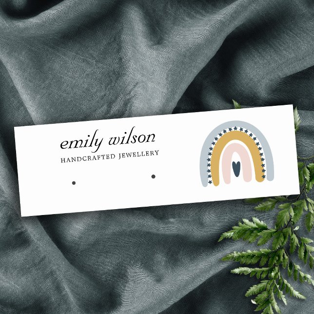 RAINBOW SCANDI BLUSH HEART EARRING STUD DISPLAY MINI BUSINESS CARD (Creator Uploaded)