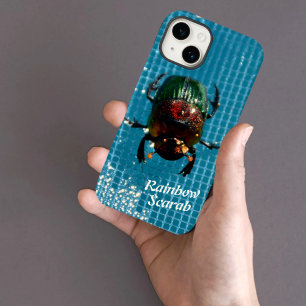 Rainbow Scarab Beetle on Blue Personalised iPhone 14 Case