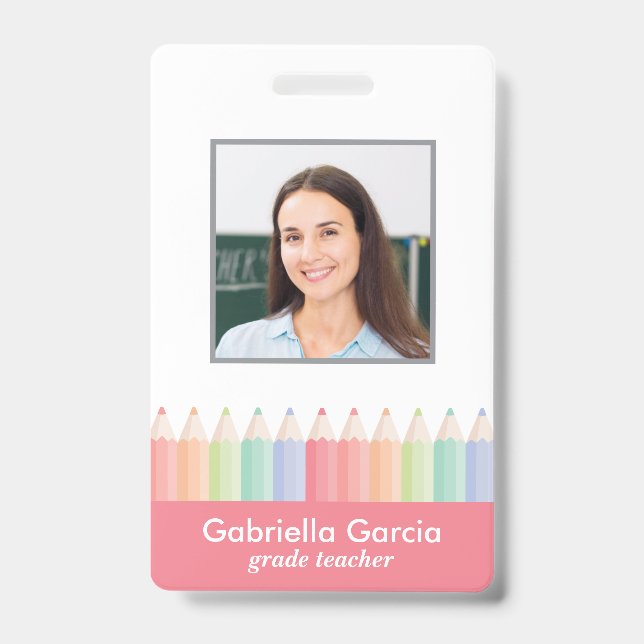 Rainbow School Teacher Barcode Photo ID badge (Front)