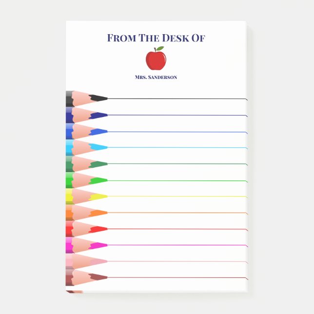 Rainbow School Teacher Name Pencils Lined Post-it Notes (Front)