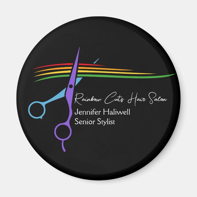Rainbow Scissors Hair Stylist Chic Salon Marketing Magnet (Front)