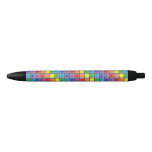 Rainbow Scratched Squares Black Ink Pen