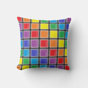 Rainbow Scratched Squares Cushion