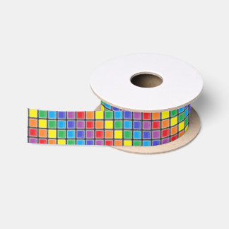 Rainbow Scratched Squares Satin Ribbon