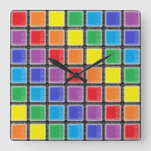 Rainbow Scratched Squares Square Wall Clock