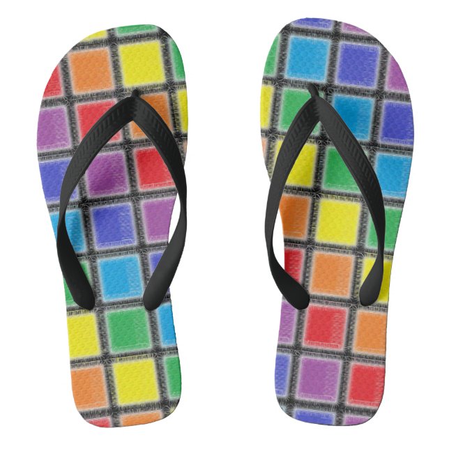 Rainbow Scratched Squares Thongs (Footbed)