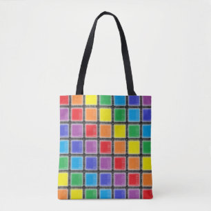 Rainbow Scratched Squares Tote Bag