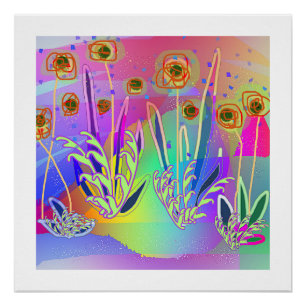 Rainbow Scribble Blossoms Contemporary Floral Poster