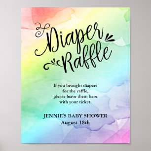 Rainbow Script Diaper Raffle Shower Display Poster