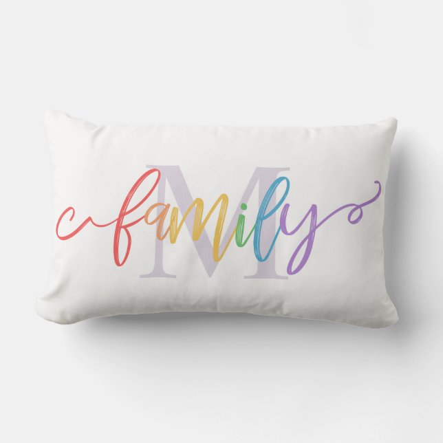 Rainbow Script Family Monogram Lumbar Cushion (Front)