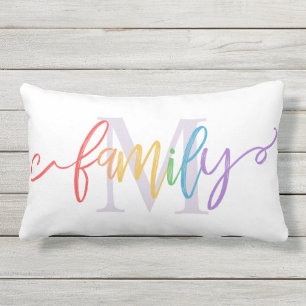 Rainbow Script Family Monogram Lumbar Cushion