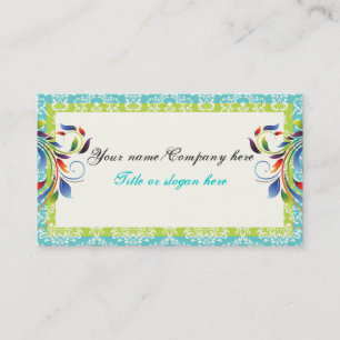 Rainbow scroll leaf lime turquoise damask borders business card