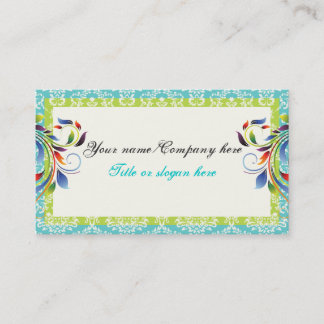 Rainbow scroll leaf lime turquoise damask borders business card
