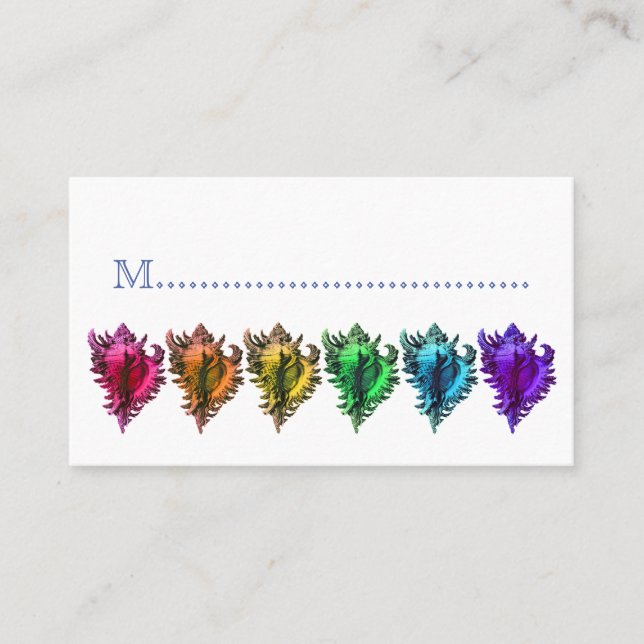 Rainbow Sea Shells Reception Table Seating Cards (Front)