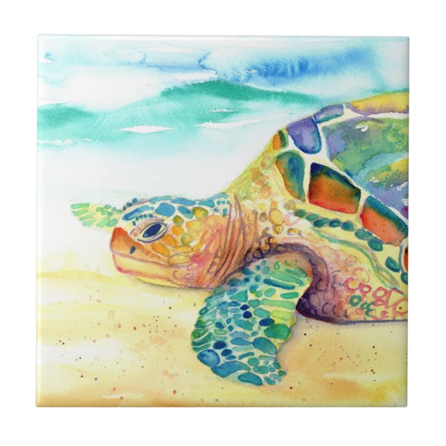Rainbow Sea Turtle Ceramic Tile (Front)