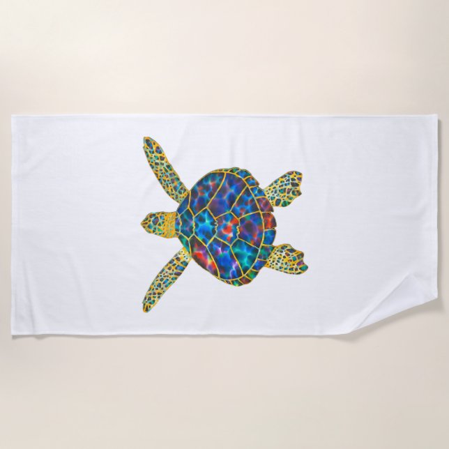 Rainbow Sea Turtle Copy Beach Towel (Front)