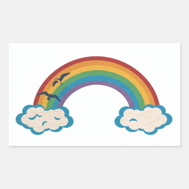 Rainbow Seagulls and Clouds Rectangle Rectangular Sticker (Front)