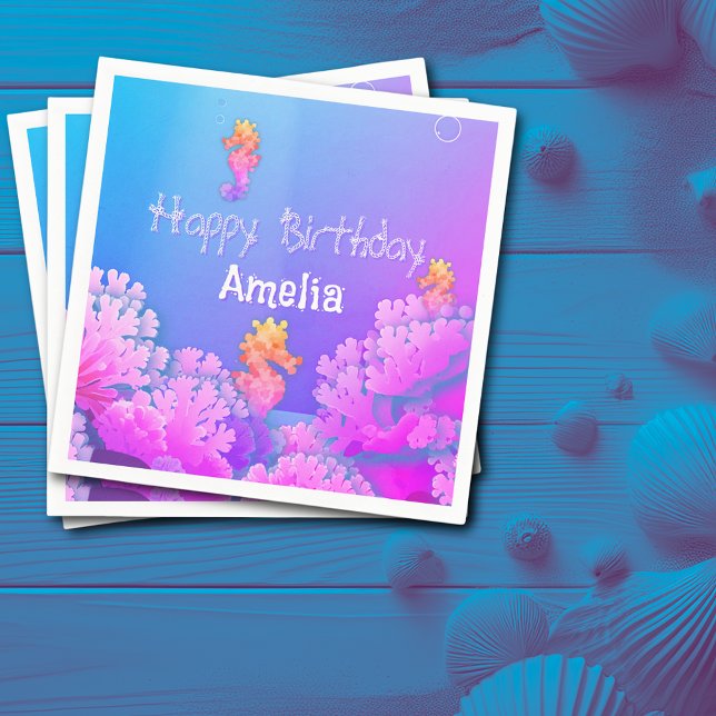 Rainbow Seahorse Personalised Paper Napkin (Creator Uploaded)