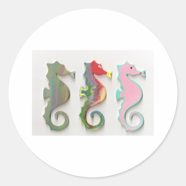 RAINBOW SEAHORSES CLASSIC ROUND STICKER (Front)