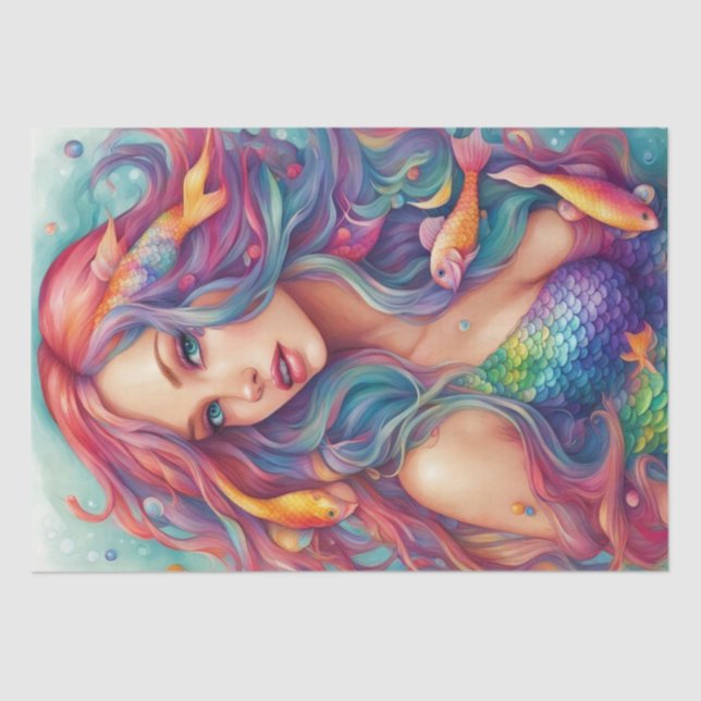 Rainbow Seas: Mermaid in Pastel Ocean Decoupage Tissue Paper (Front)