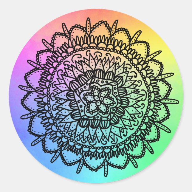 Rainbow Seesters Mandala Classic Round Sticker (Front)