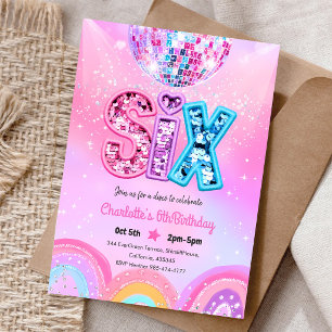 Rainbow Sequin Disco 6th Birthday Invitation