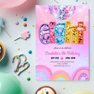 Rainbow Sequin Disco 8th Birthday Invitation
