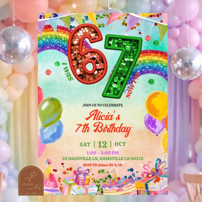 Rainbow Sequin Glitter 67 St Patrick Birthday Invitation (Creator Uploaded)