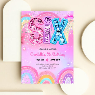 Rainbow Sequin Glitter 6th Birthday Invitation