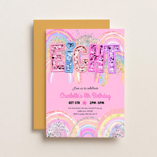 Rainbow Sequin Glitter 8th Birthday Invitation