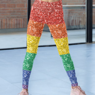 Rainbow Sequin Glitter Look Stripes Pride Leggings