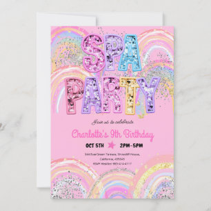 Rainbow Sequin Spa Party 8th Birthday Invitation
