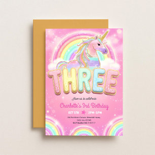 Rainbow Sequin Unicorn 3rd Birthday Invitation