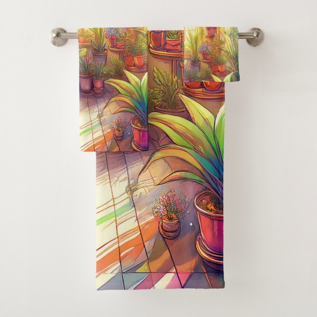 Rainbow Shadows Plant Room Bath Towel Set (Insitu)