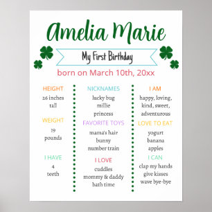 Rainbow & Shamrock Lucky One Birthday Milestone Poster