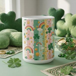 Rainbow Shamrocks Irish Pastel Lucky Pink Green Coffee Mug