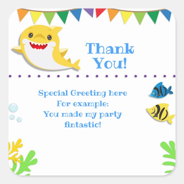 Rainbow Sharks Birthday Celebration Thank You  Square Sticker (Front)