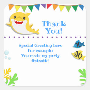 Rainbow Sharks Birthday Celebration Thank You  Square Sticker