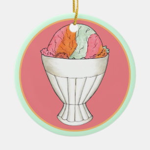 Rainbow Sherbet Ice Cream Sorbet Dessert Scoop Ceramic Ornament