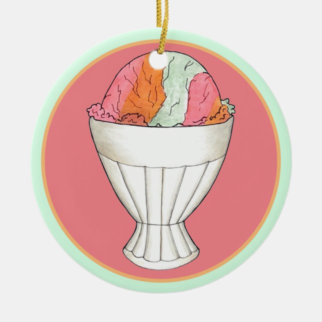 Rainbow Sherbet Ice Cream Sorbet Dessert Scoop Ceramic Ornament (Front)