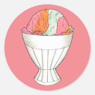 Rainbow Sherbet Ice Cream Sorbet Dessert Scoop Classic Round Sticker