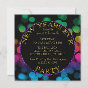 Rainbow Shimmer Lights Glitter New Years Eve Party Invitation