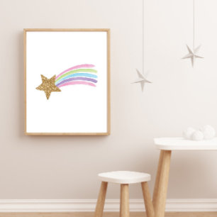 Rainbow Shooting Star Nursery Wall Decals Poster