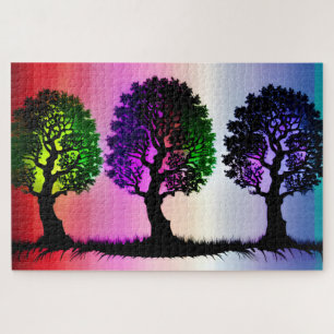 Rainbow Silhouette Forest Jigsaw Puzzle
