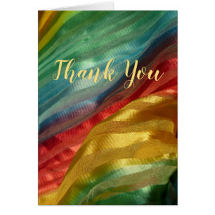 Rainbow Silk Thank You Fabric Photo Note Card