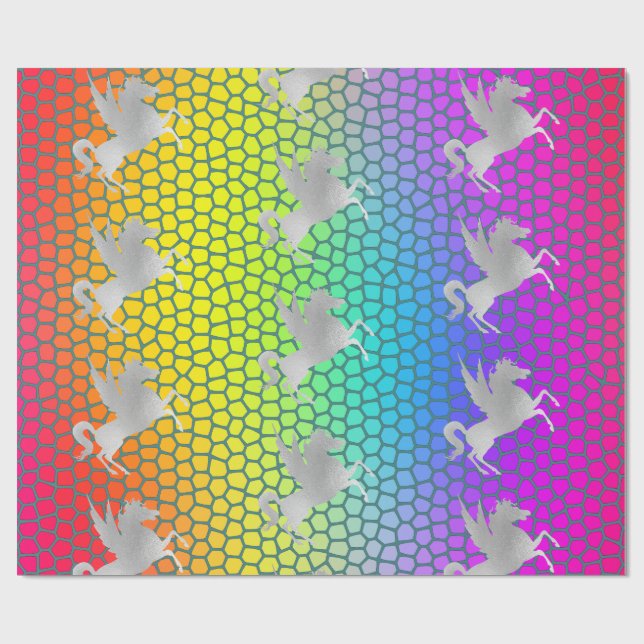 Rainbow SILVER UNICORN BIRTHDAY WEDDING WRAP Wrapping Paper (Flat)