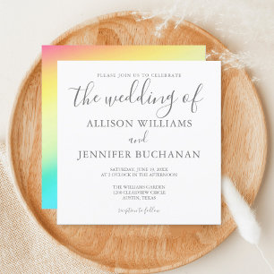 Rainbow Simple Chic Typography LGBTQ Gay Wedding Invitation