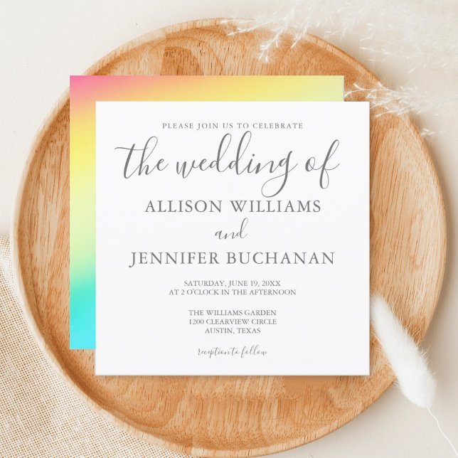 Rainbow Simple Chic Typography LGBTQ Gay Wedding Invitation (Creator Uploaded)