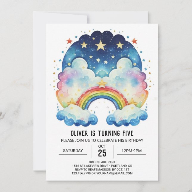 Rainbow Simple Clouds Birthday Invitation (Front)