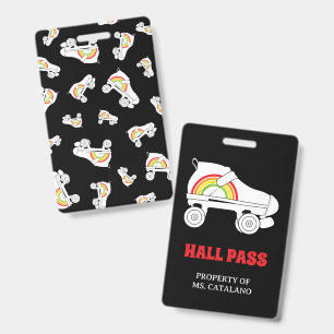 rainbow skate Teacher Hall Pass school colours ID Badge
